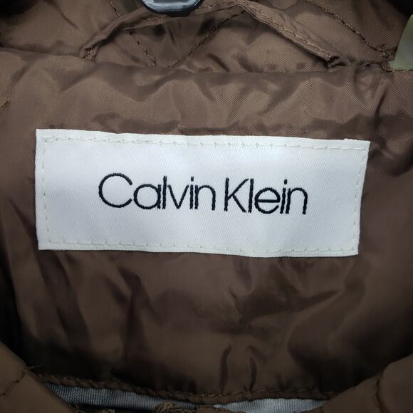 Calvin Klein Hooded Diamond Quilted Lightweight Jacket M Women's Taupe Brown - Picture 10 of 11